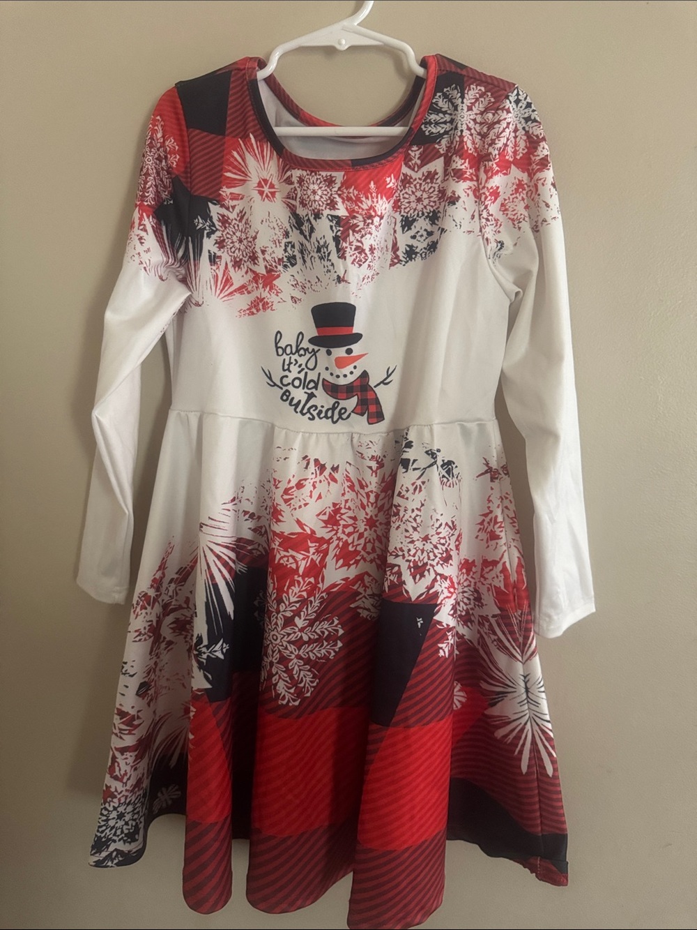 Girls Red & White Snowman Holiday Casual Dress